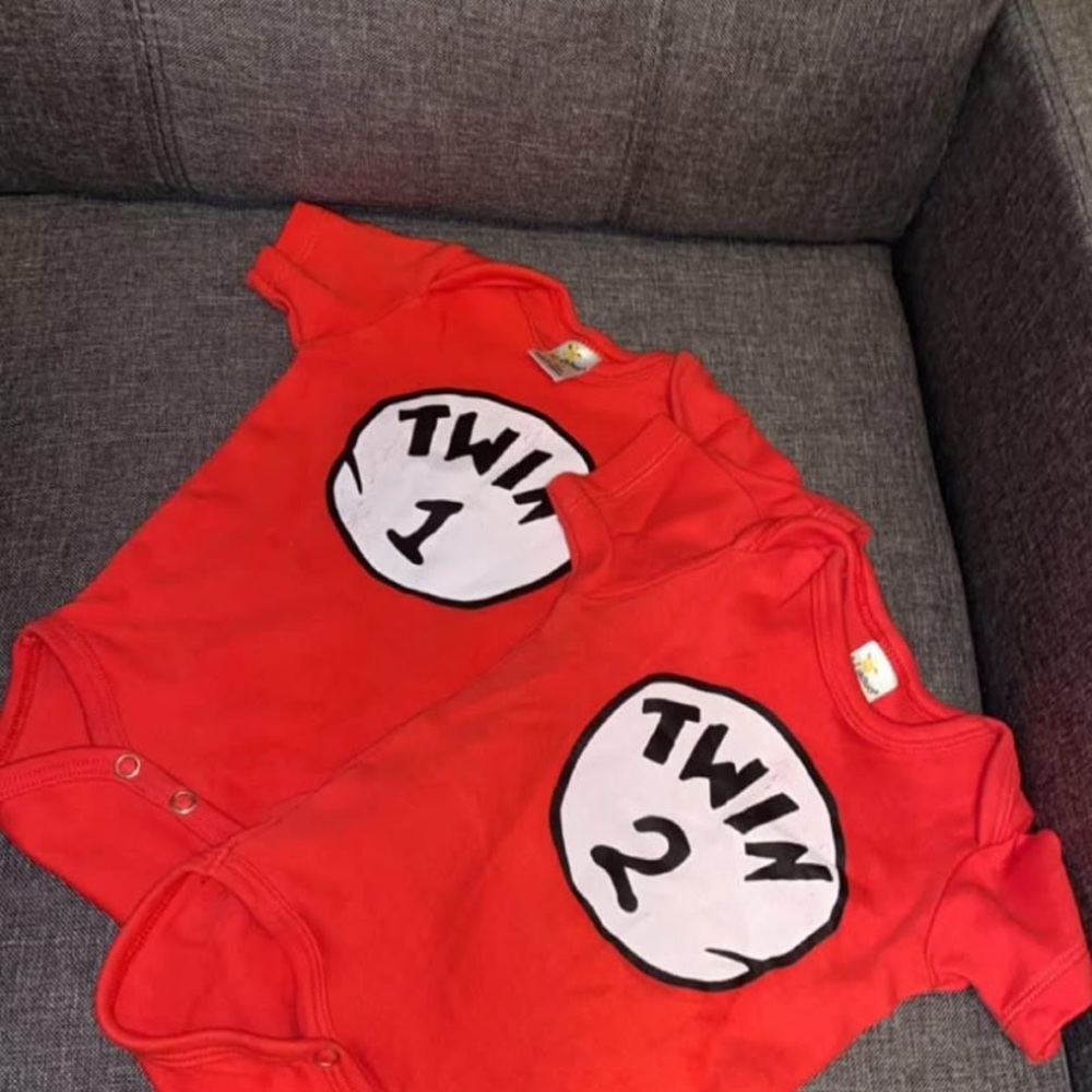 Red Twin 1 and Twin 2 Baby Onesies